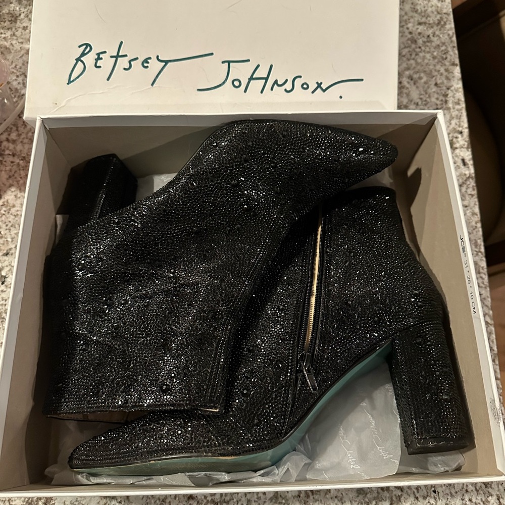 Betsey Johnson Glitter Black Ankle Booties